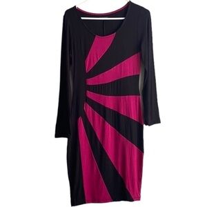 VENUS Black & Fuchsia Long Sleeves Stretch Mini Short Dress Size S